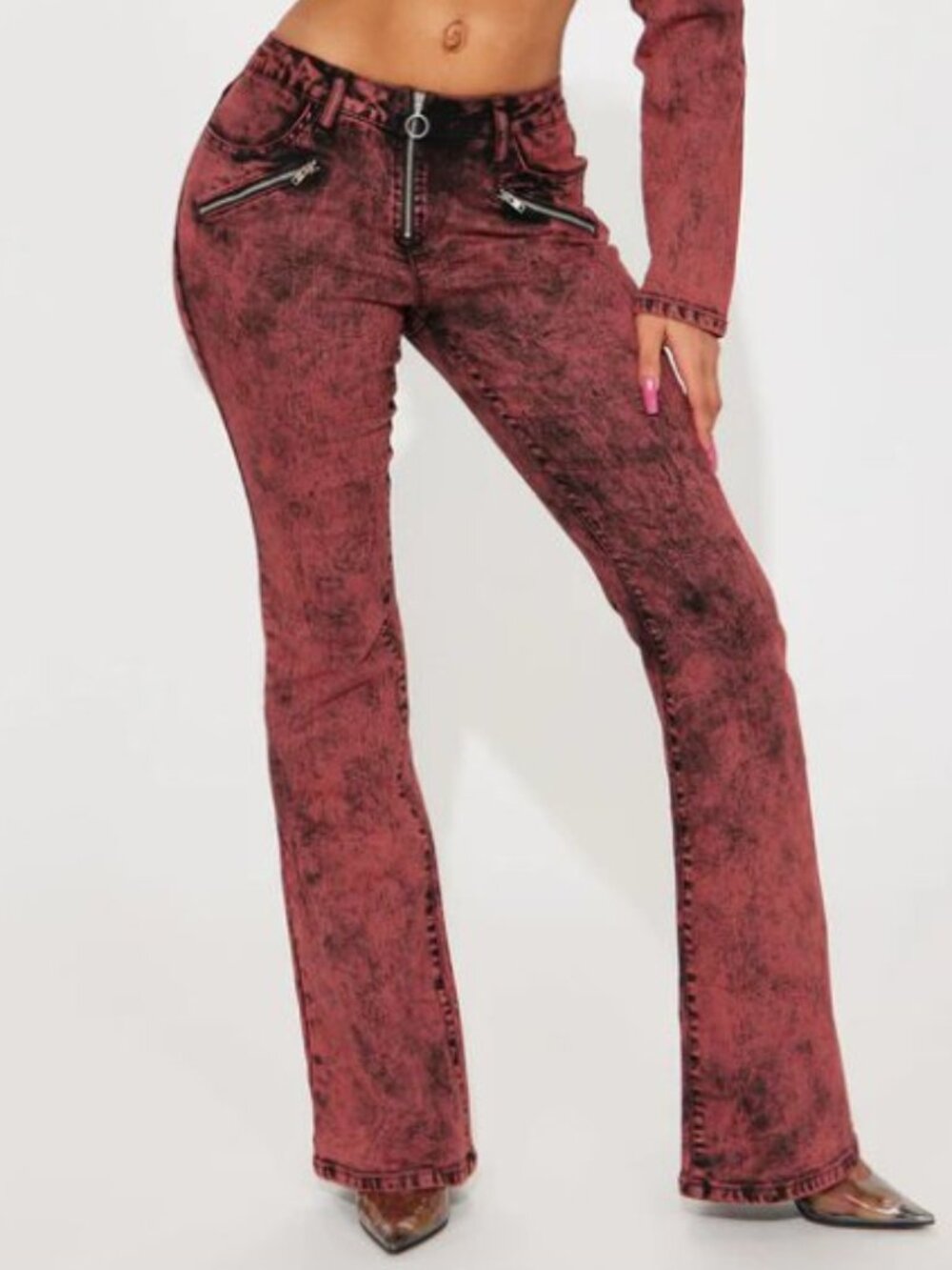 Fashion Nova Women's WINE Acid-Wash DISTRESSED LOOK Jeans NEW WITH TAG SIZE 9
